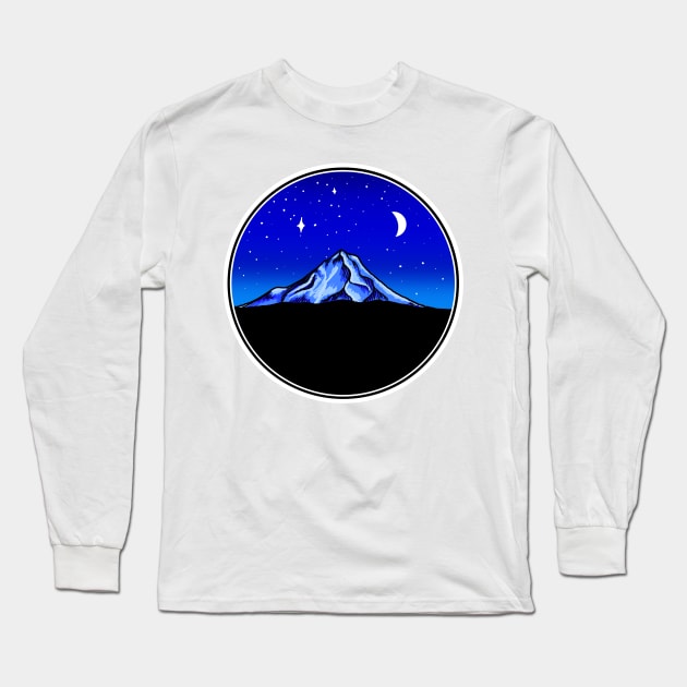 Mt. Hood Moonlight Night Sky Long Sleeve T-Shirt by FernheartDesign